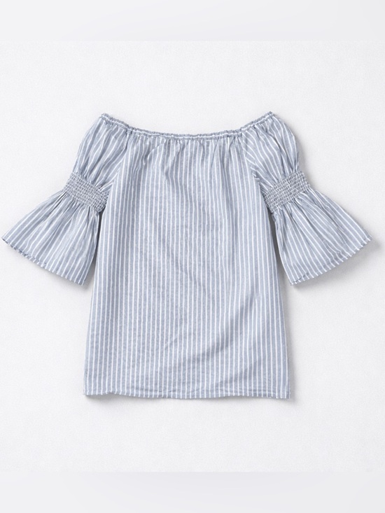 Rebel Sugar Tops - Rebel Sugar Light Blue and White Striped Short Sleeve Tee/Dress | Large